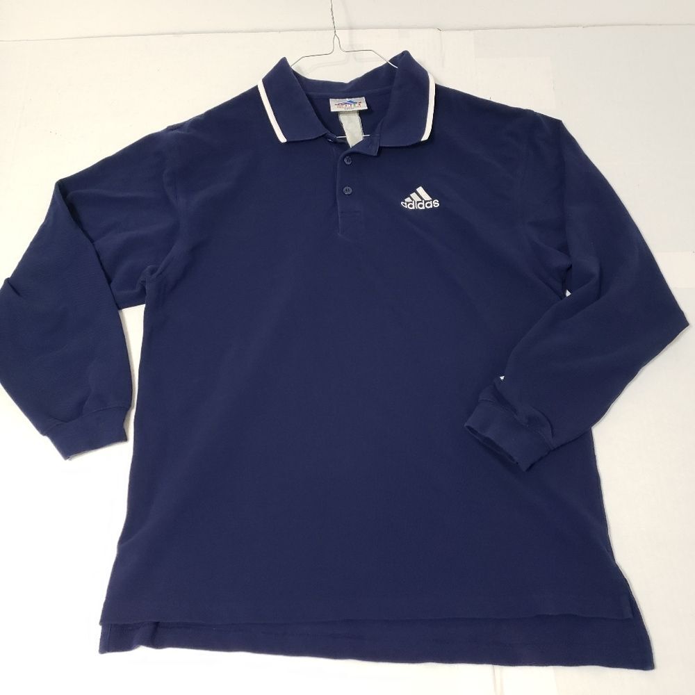 Adidas long sleeve 3 button polo shirt Men's large navy blue